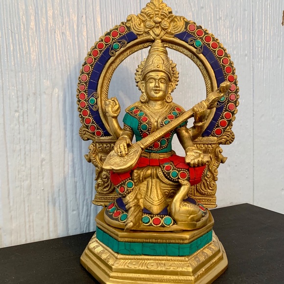 Saraswati Statue & Swan Under Arch Stone Figurine - Picture 8 of 14